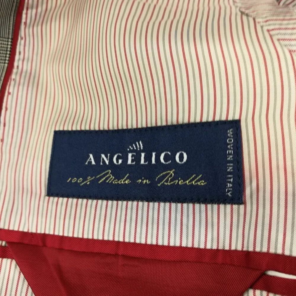 Brooks Brothers Sport Coat Angelico Italian Wool Glen Plaid Red Fleece Gray 36S